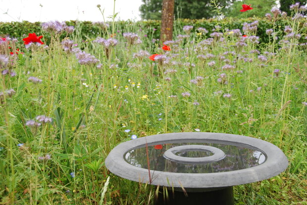 Vogeldrinkschaal antraciet in gras